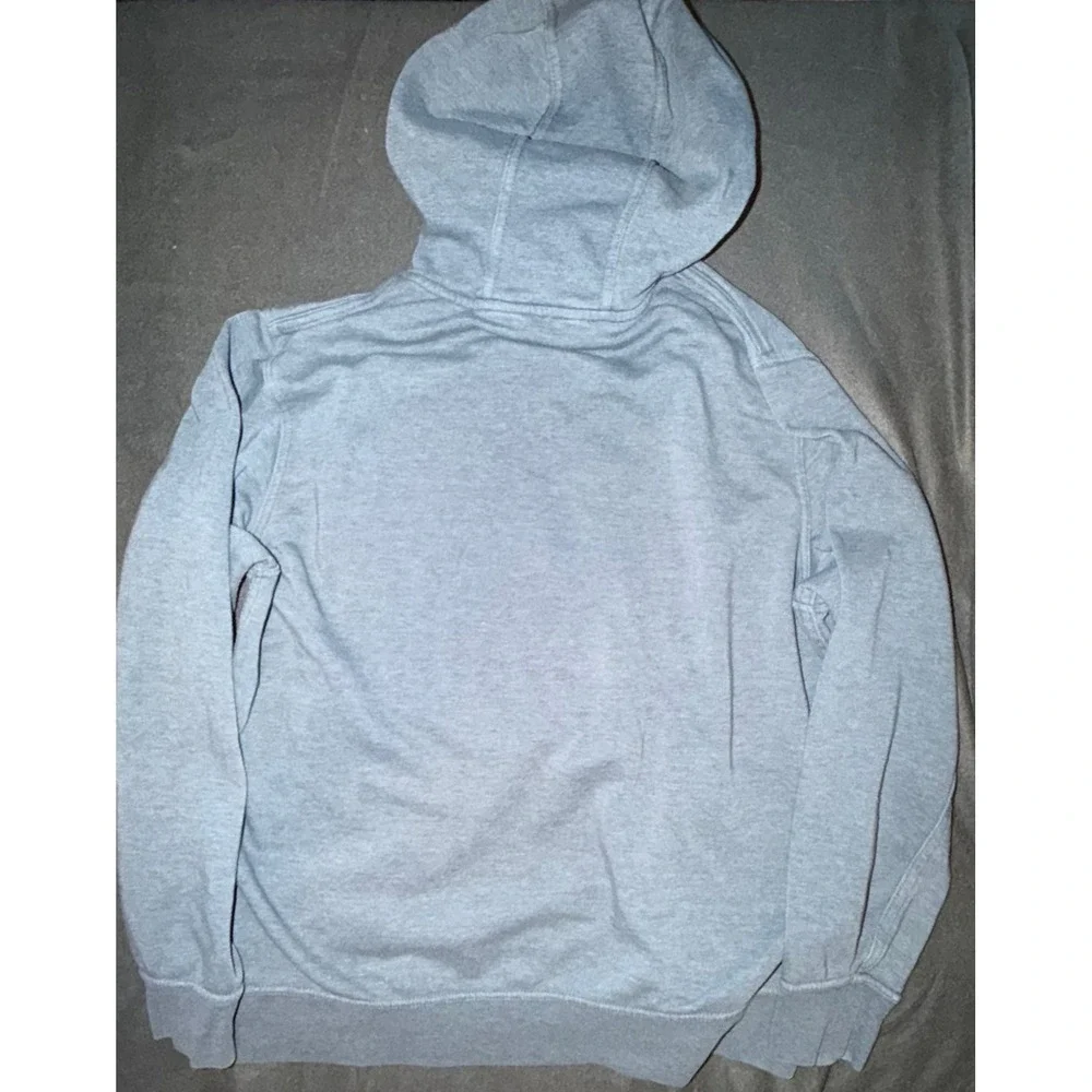 The North Face Mens XL Heather Grey Distressed Logo Fleece Pullover Hoodie
